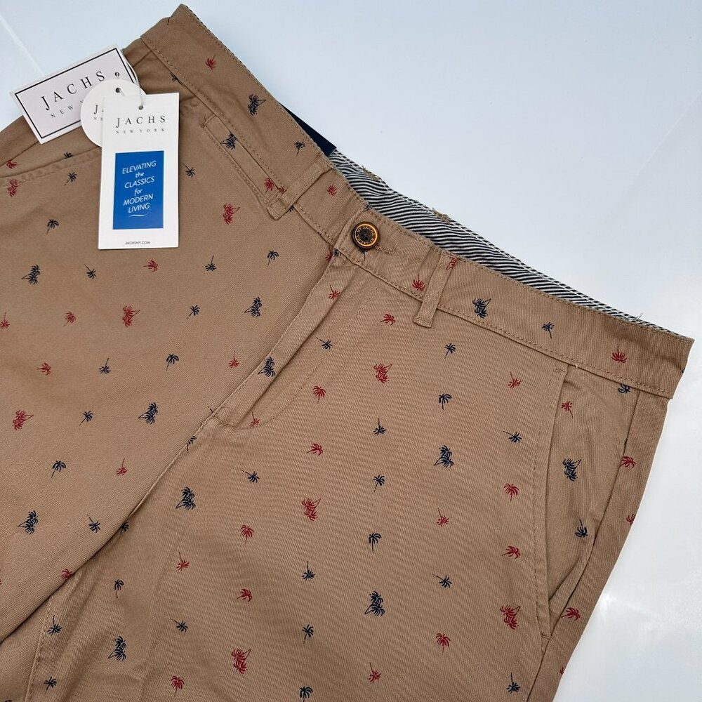 Jachs NY Men's Bleeker Palm Tree Print Stretch Chino Short, Size W31, Dark Khaki
